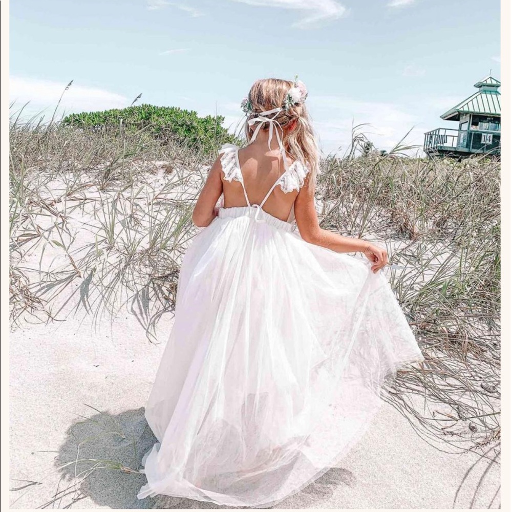 3t white linen and tulle high-low dress